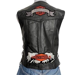 Vintage FORCE USA Genuine Leather Harley-Davidson Motorcycle Patch Vest
